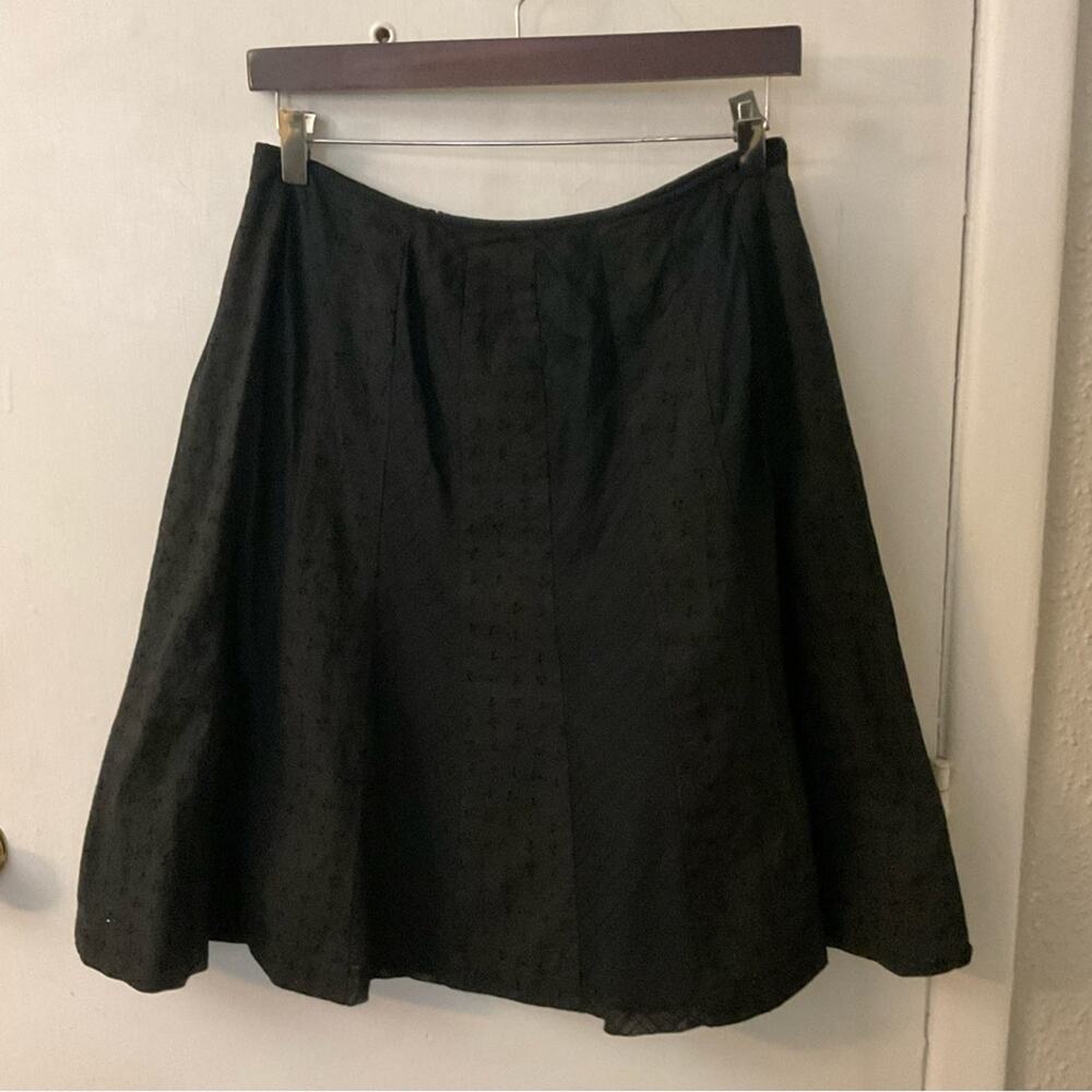 Nine West Black Embroidered Panel A-Line Skirt 10 Feminine Casual Boho Cottage